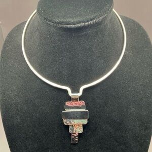 Robert Lee Morris Silver Choker with Multicolor Abstract Pendant